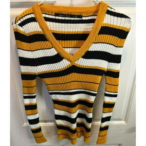 Roma Knit Women’s Petite Yellow Black And White Sweater Top Size Large